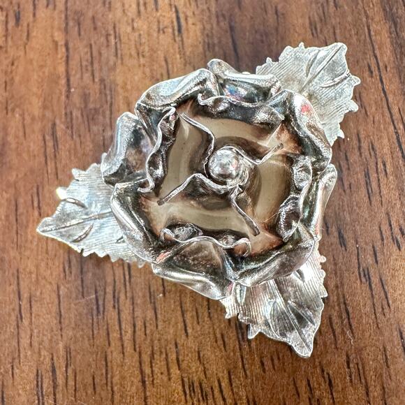 Taxco Mexico Silver Rose Brooch | 980 Floral Elegant Pin | Signed TB-51 - Picture 5 of 12